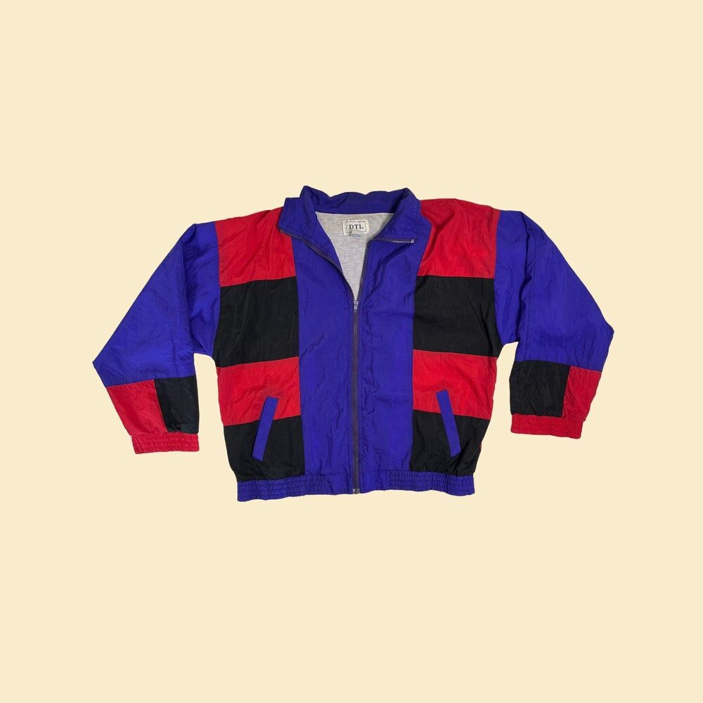 Vintage 90s colorblock windbreaker, XL purple/red zip up jacket by DTL
